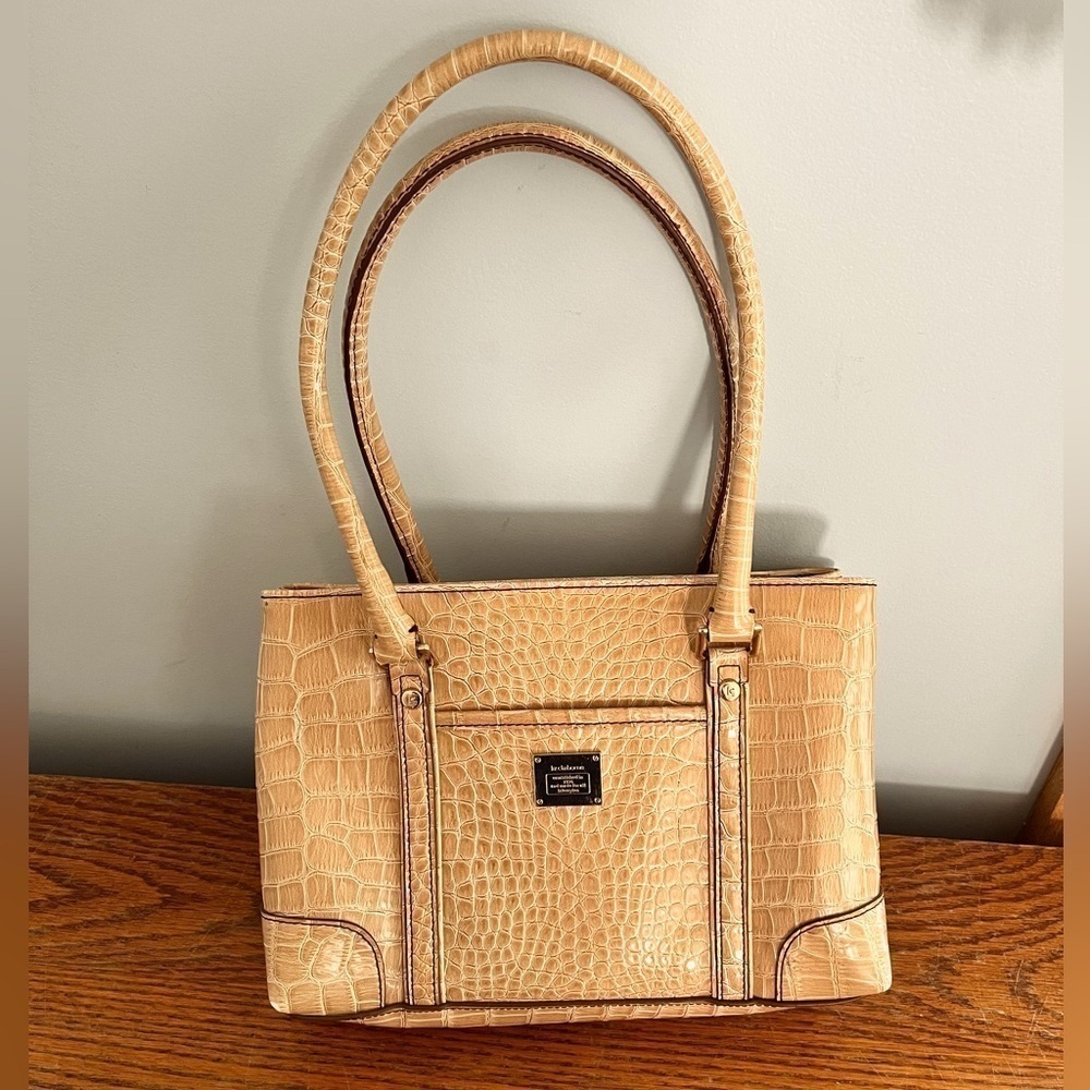 Liz Claiborne Vintage Tan Faux Crocodile Leather Shoulder Bag Polka Dot Lining